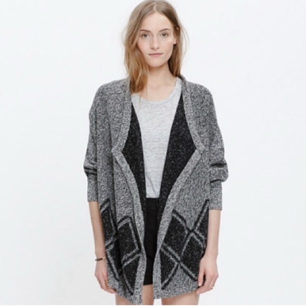 Madewell Gray and Black Cardigan with‎ Draped Design